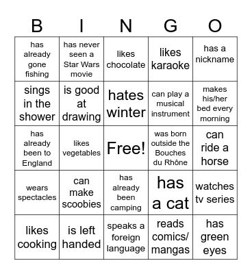 getting to know each other Bingo Card