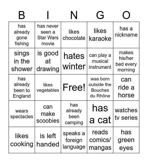 getting to know each other Bingo Card