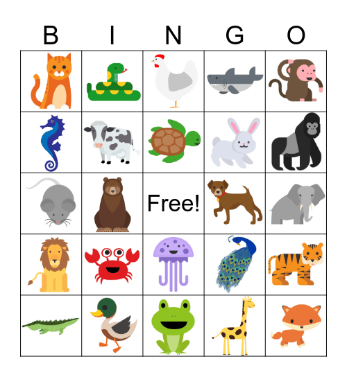 Animals Bingo Card