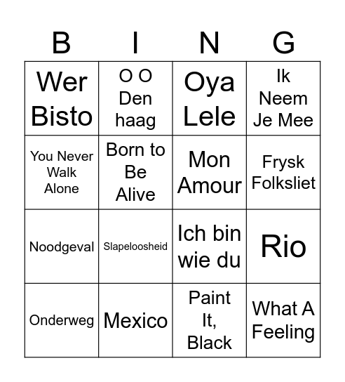 Vet Foute Muziek Bingo Card