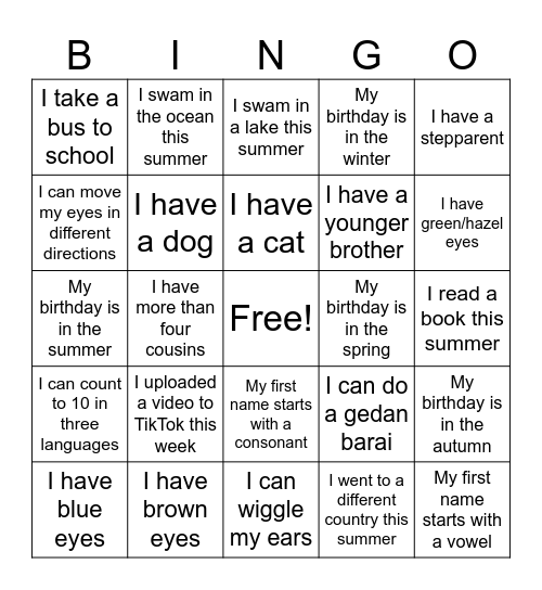 Untitled Bingo Card