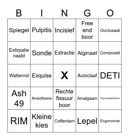 Tweedejaars Tandartsassisenten blok 2.1 Bingo Card