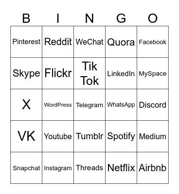 Social Media Bingo Card