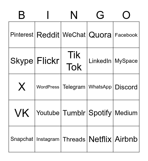 Social Media Bingo Card