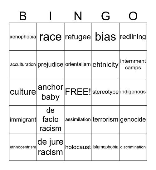 Ethnic Studies Review Bingo Card