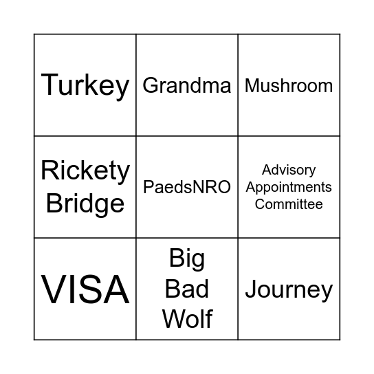 The Paediatric Forest Bingo Card