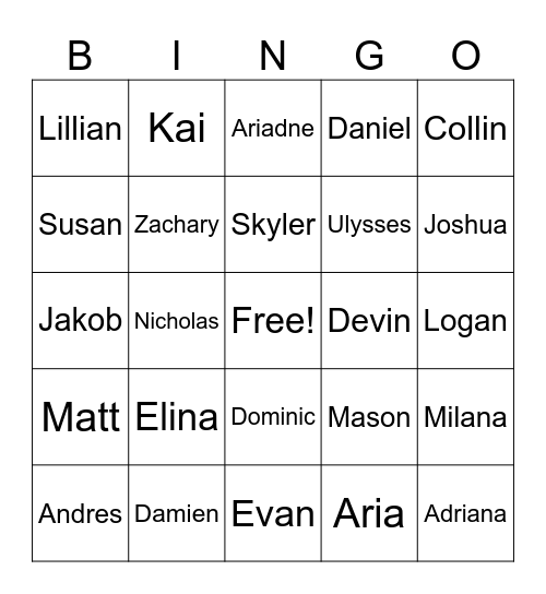 Pack 61 Name Bingo Card