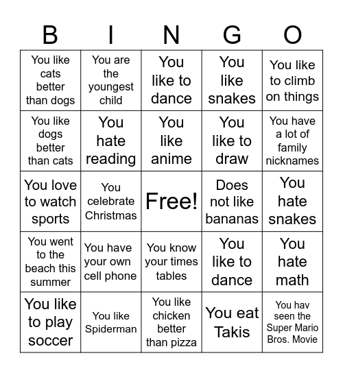 Untitled Bingo Card