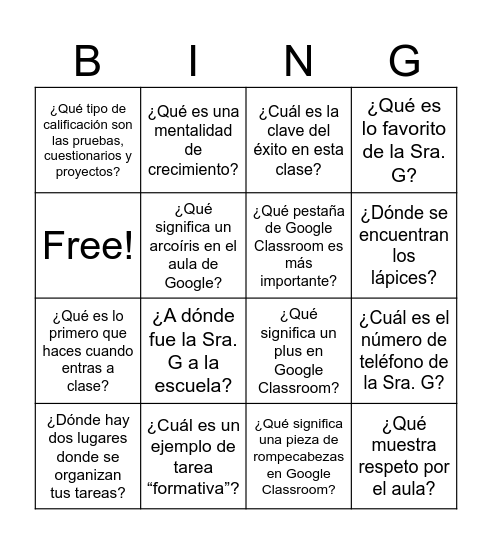 Ms. G's Classe de Arte Bingo Card