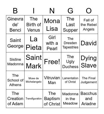 Renaissance Art Bingo Card