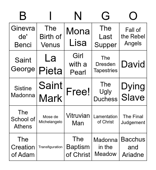 Renaissance Art Bingo Card