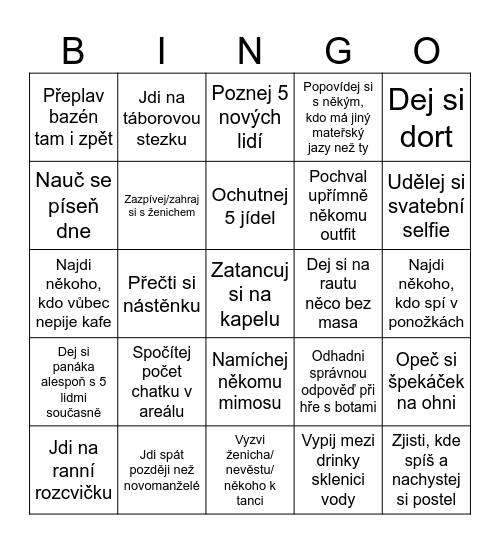 M & M svatební Bingo Card