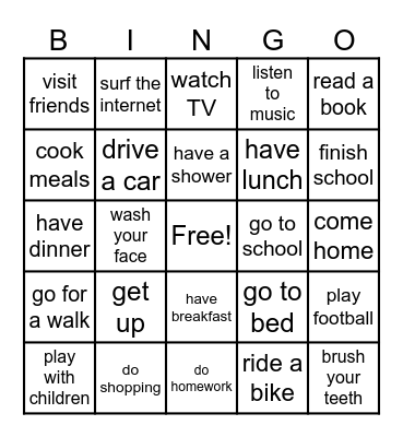 daily routine Bingo Card