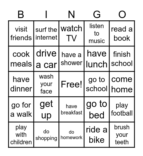 daily routine Bingo Card