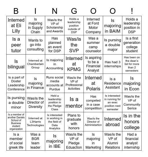Find a brother who... Bingo Card
