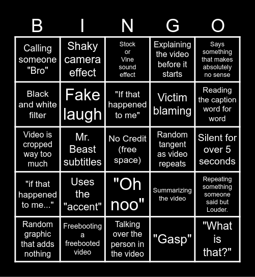 Sssniperwolf Bingo Card