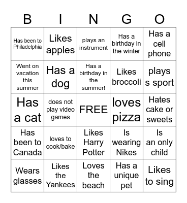 Ice-Ice Breaker! Bingo Card