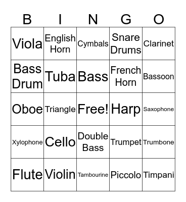Instrument Bingo Card