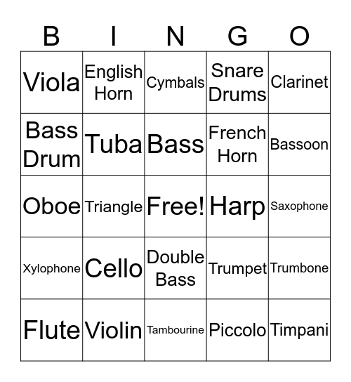 Instrument Bingo Card