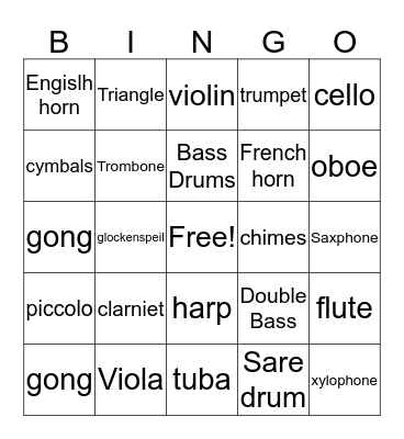 INstrument Bingo Card