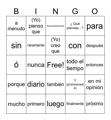 frequency and connecting words Bingo Card