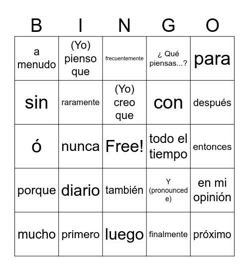 frequency and connecting words Bingo Card