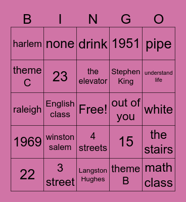 theme for english B Bingo Card