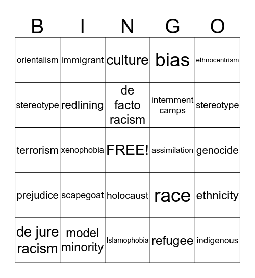 Ethnic Studies Final Review Bingo Card