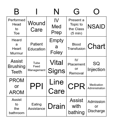 Nurse Bingo! Bingo Card