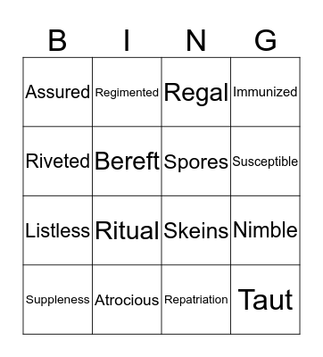 Vocabulary Week 4 Bingo Card