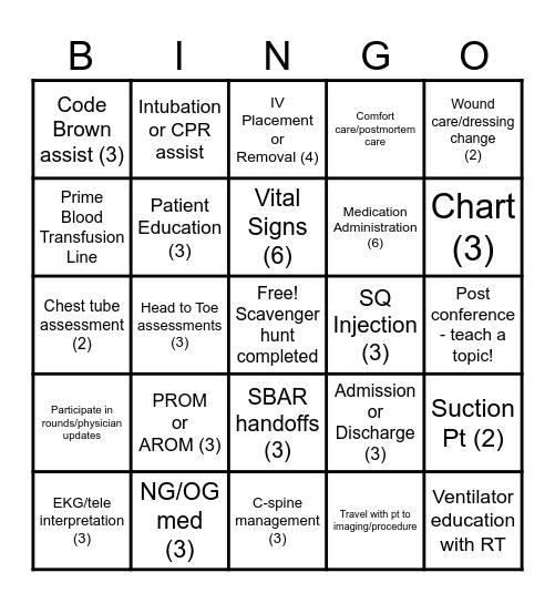 Nursing Skills! Bingo Card