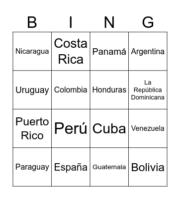 21 Spanish Speaking Countries and Capitals Bingo Card