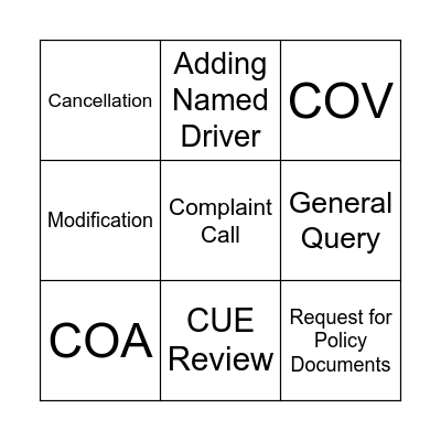 Call Listening Bingo Card
