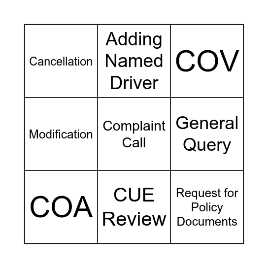 Call Listening Bingo Card