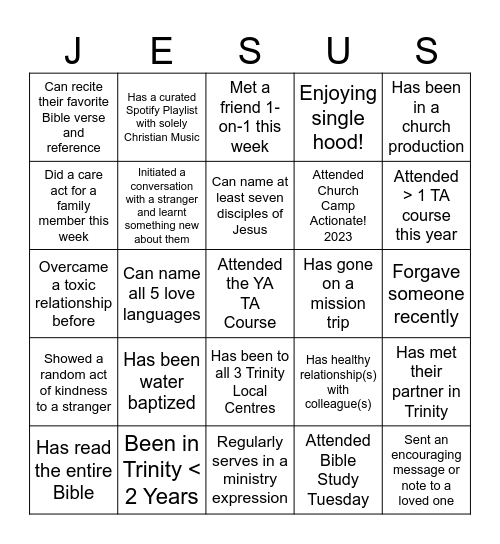 JESUS! 1 Bingo Card