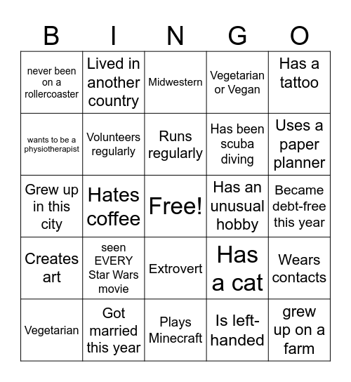 Get to Know Bingo Card