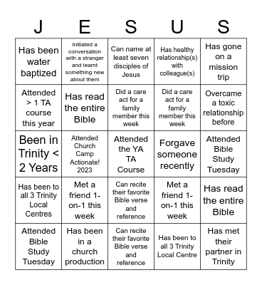 JESUS! 2 Bingo Card