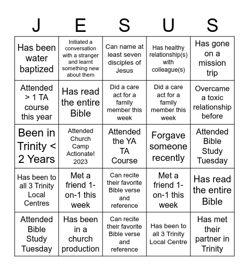 JESUS! 2 Bingo Card