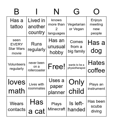 Get to Know Bingo Card