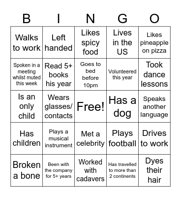 Food Team Bingo! Bingo Card