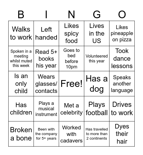 Food Team Bingo! Bingo Card