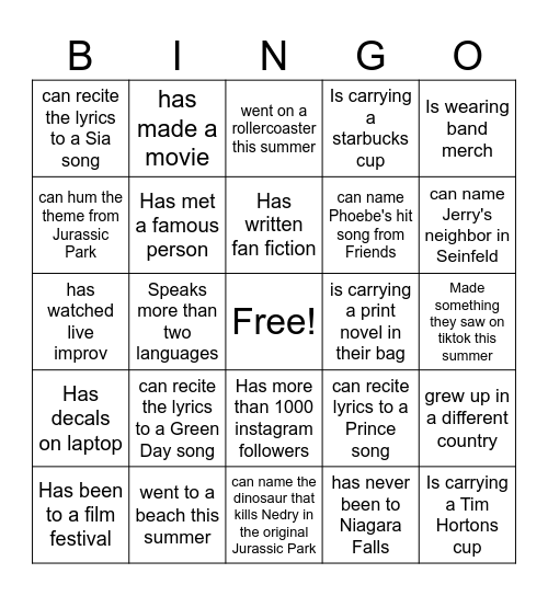 Untitled Bingo Card