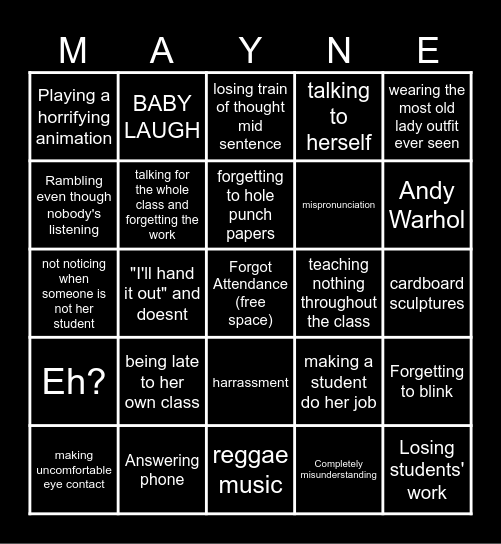 Ms Mayne Bingo Card