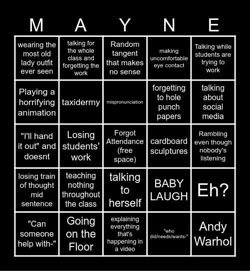 Ms Mayne Bingo Card