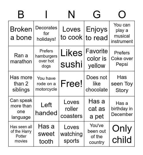 Team Bingo Card