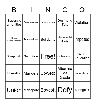 New vocab/terms Bingo Card