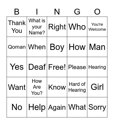 ASL Bingo Card