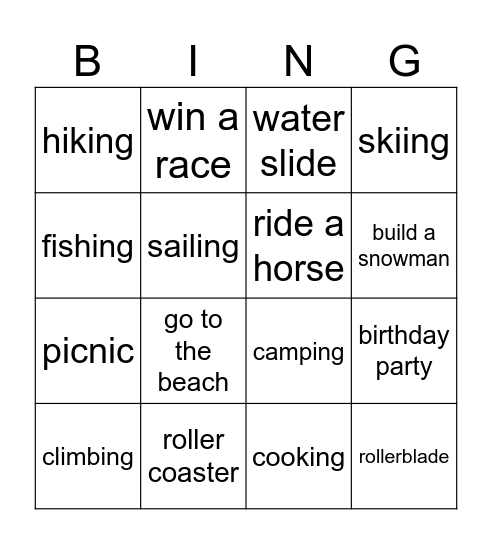 Experiences BINGO Card