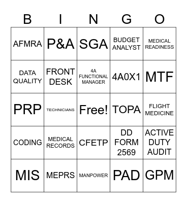 4A/MSC Appreciation Week Bingo Card