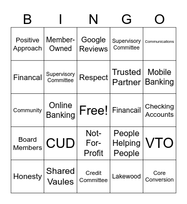 Credit Union of Denver Bingo Card